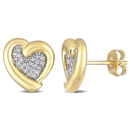 JMS always Earrings Original AMOUR 16 CT TDW Diamond Heart Stud Earrings In Yellow Plated Sterling Silver JMS always Earrings Original AMOUR 16 CT TDW Diamond Heart Stud Earrings In Yellow Plated Sterling Silver