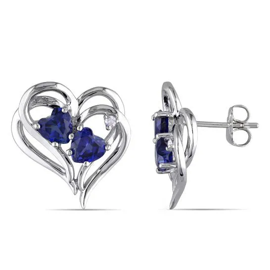 JMS always Earrings Original AMOUR Diamond and Created Blue Sapphire Heart Earrings In Sterling Silver JMS always Earrings Original AMOUR Diamond and Created Blue Sapphire Heart Earrings In Sterling Silver