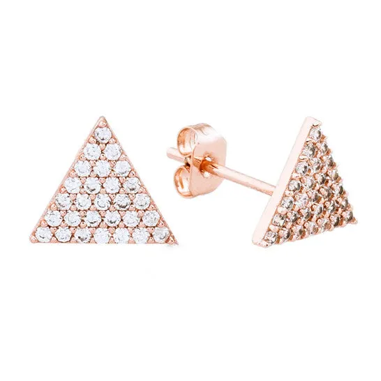 JMS always Earrings Original Elegant Confetti Womens 18K Rose Gold Plated CZ Simulated Diamond Pave Triangle Stud Earrings JMS always Earrings Original Elegant Confetti Womens 18K Rose Gold Plated CZ Simulated Diamond Pave Triangle Stud Earrings