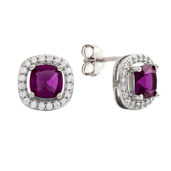 JMS always Earrings Original Elegant Confetti Womens 18K White Gold Plated Purple CZ Simulated Cushion Diamond Halo Stud Earrings JMS always Earrings Original Elegant Confetti Womens 18K White Gold Plated Purple CZ Simulated Cushion Diamond Halo Stud Earrings