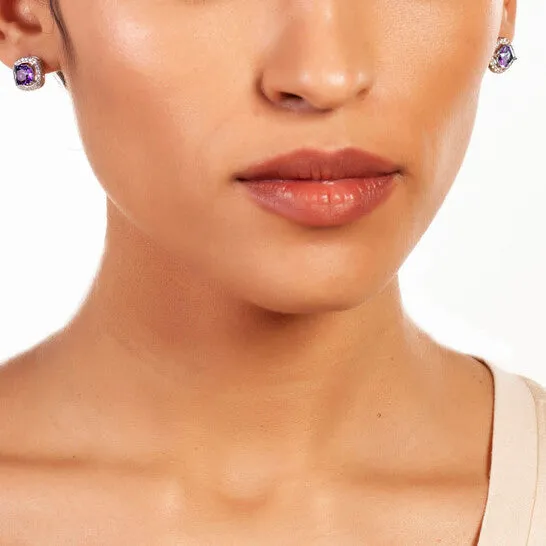 JMS always Earrings Original Elegant Confetti Womens 18K White Gold Plated Purple CZ Simulated Cushion Diamond Halo Stud Earrings JMS always Earrings Original Elegant Confetti Womens 18K White Gold Plated Purple CZ Simulated Cushion Diamond Halo Stud Earrings