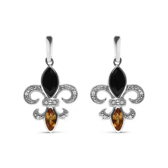 JMS always Earrings Original Haus of Brilliance 925 Sterling Silver Marquise Cut Onyx and Citrine with Diamond Accent Fleur De Lis Drop Stud Earrings HI Color SI1SI2 Clarity JMS always Earrings Original Haus of Brilliance 925 Sterling Silver Marquise Cut Onyx and Citrine with Diamond Accent Fleur De Lis Drop Stud Earrings HI Color SI1SI2 Clarity