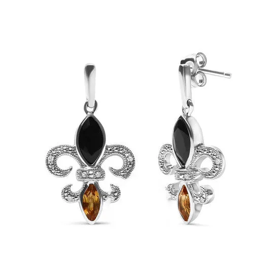 JMS always Earrings Original Haus of Brilliance 925 Sterling Silver Marquise Cut Onyx and Citrine with Diamond Accent Fleur De Lis Drop Stud Earrings HI Color SI1SI2 Clarity JMS always Earrings Original Haus of Brilliance 925 Sterling Silver Marquise Cut Onyx and Citrine with Diamond Accent Fleur De Lis Drop Stud Earrings HI Color SI1SI2 Clarity