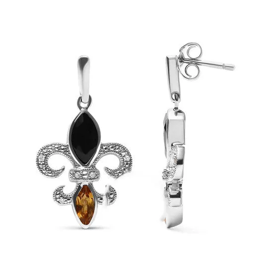JMS always Earrings Original Haus of Brilliance 925 Sterling Silver Marquise Cut Onyx and Citrine with Diamond Accent Fleur De Lis Drop Stud Earrings HI Color SI1SI2 Clarity JMS always Earrings Original Haus of Brilliance 925 Sterling Silver Marquise Cut Onyx and Citrine with Diamond Accent Fleur De Lis Drop Stud Earrings HI Color SI1SI2 Clarity