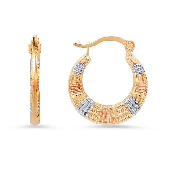 JMS always Earrings Original Kylie Harper 10k TriColor Gold Vintage 16mm Diamond cut Huggy Hoop Earrings JMS always Earrings Original Kylie Harper 10k TriColor Gold Vintage 16mm Diamond cut Huggy Hoop Earrings