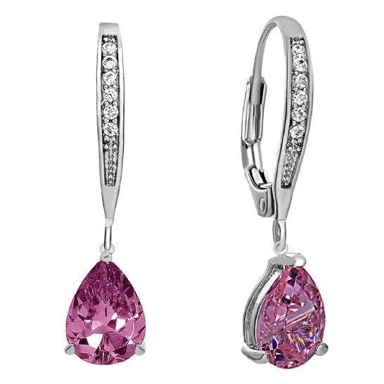 JMS always Earrings Original Megan Walford 925 Sterling Silver Pink Cubic Zirconia Dangling Earrings JMS always Earrings Original Megan Walford 925 Sterling Silver Pink Cubic Zirconia Dangling Earrings