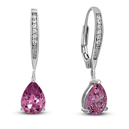 JMS always Earrings Original Megan Walford 925 Sterling Silver Pink Cubic Zirconia Dangling Earrings JMS always Earrings Original Megan Walford 925 Sterling Silver Pink Cubic Zirconia Dangling Earrings