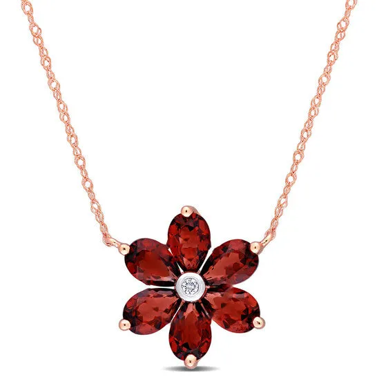 JMS always Necklaces Original AMOUR 3 CT TGW Garnet and Diamond Accent Floral Pendant with Chain In 10K Rose Gold JMS always Necklaces Original AMOUR 3 CT TGW Garnet and Diamond Accent Floral Pendant with Chain In 10K Rose Gold