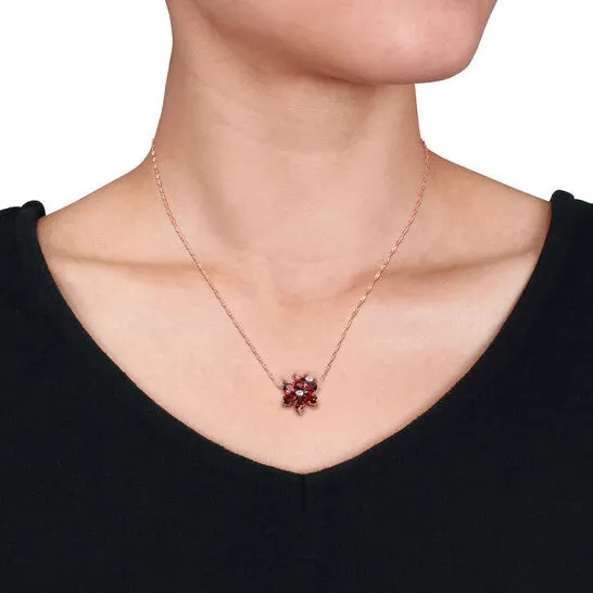 JMS always Necklaces Original AMOUR 3 CT TGW Garnet and Diamond Accent Floral Pendant with Chain In 10K Rose Gold JMS always Necklaces Original AMOUR 3 CT TGW Garnet and Diamond Accent Floral Pendant with Chain In 10K Rose Gold