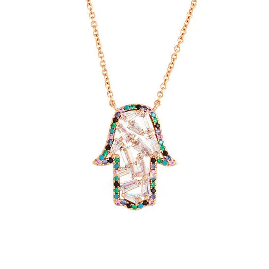 JMS always Necklaces Original Elegant Confetti Womens 18K Rose Gold Plated CZ Simulated Diamond Hamsa Charm Fashion Necklace JMS always Necklaces Original Elegant Confetti Womens 18K Rose Gold Plated CZ Simulated Diamond Hamsa Charm Fashion Necklace