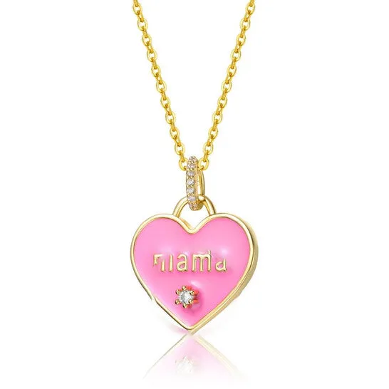 JMS always Necklaces Original Rachel Glauber 14k Yellow Gold Plated with Cubic Zirconia MAMA Pink Enamel Heart Pendant Layering Necklace JMS always Necklaces Original Rachel Glauber 14k Yellow Gold Plated with Cubic Zirconia MAMA Pink Enamel Heart Pendant Layering Necklace