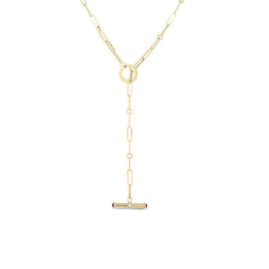 JMS always Necklaces Original Roberto Coin 18K Yellow Gold Thin Lariat Paperclip Necklace