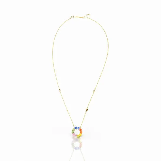 JMS always Necklaces Original Tresorra 14K Yellow Gold Multicolor Sapphire Diamond Pendant Necklace JMS always Necklaces Original Tresorra 14K Yellow Gold Multicolor Sapphire Diamond Pendant Necklace