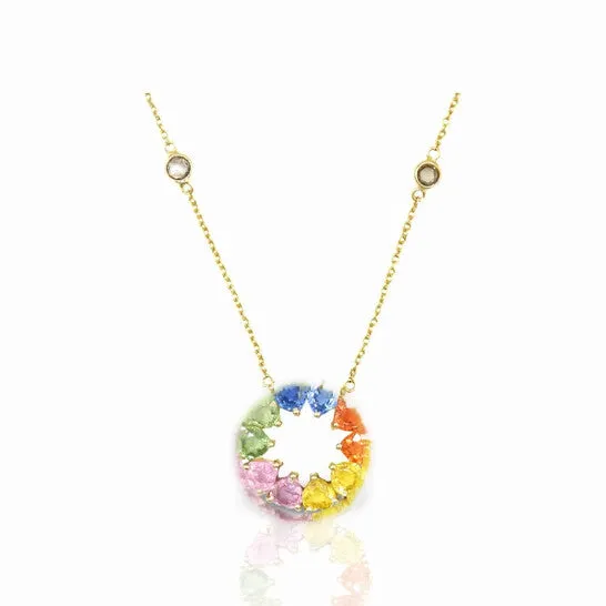 JMS always Necklaces Original Tresorra 14K Yellow Gold Multicolor Sapphire Diamond Pendant Necklace JMS always Necklaces Original Tresorra 14K Yellow Gold Multicolor Sapphire Diamond Pendant Necklace