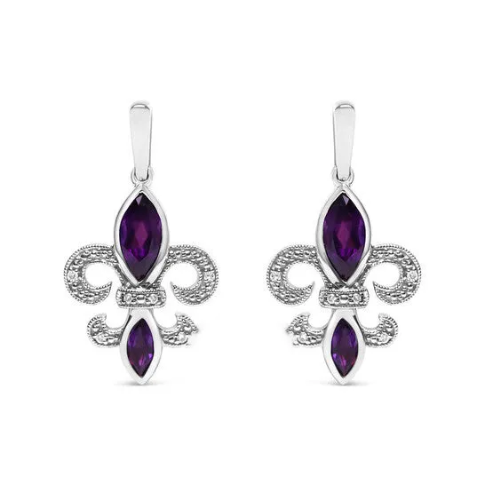 JMS always Original Haus of Brilliance 925 Sterling Silver Marquise Cut Amethyst and Diamond Accent Fleur De Lis Dangle Stud Earrings HI Color SI1SI2 Clarity Earrings JMS always Original Haus of Brilliance 925 Sterling Silver Marquise Cut Amethyst and Diamond Accent Fleur De Lis Dangle Stud Earrings HI Color SI1SI2 Clarity Earrings