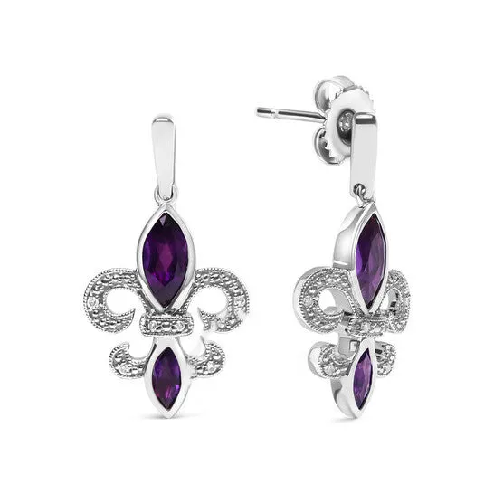 JMS always Original Haus of Brilliance 925 Sterling Silver Marquise Cut Amethyst and Diamond Accent Fleur De Lis Dangle Stud Earrings HI Color SI1SI2 Clarity Earrings JMS always Original Haus of Brilliance 925 Sterling Silver Marquise Cut Amethyst and Diamond Accent Fleur De Lis Dangle Stud Earrings HI Color SI1SI2 Clarity Earrings
