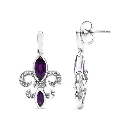 JMS always Original Haus of Brilliance 925 Sterling Silver Marquise Cut Amethyst and Diamond Accent Fleur De Lis Dangle Stud Earrings HI Color SI1SI2 Clarity Earrings JMS always Original Haus of Brilliance 925 Sterling Silver Marquise Cut Amethyst and Diamond Accent Fleur De Lis Dangle Stud Earrings HI Color SI1SI2 Clarity Earrings