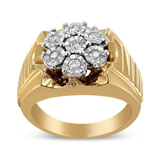 JMS always Rings Original Haus of Brilliance 14K Yellow Gold Plated 925 Sterling Silver 13 Cttw MiracleSet Floral Diamond Cluster Ring IJ Color I1I2 Clarity JMS always Rings Original Haus of Brilliance 14K Yellow Gold Plated 925 Sterling Silver 13 Cttw MiracleSet Floral Diamond Cluster Ring IJ Color I1I2 Clarity