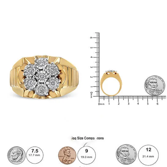 JMS always Rings Original Haus of Brilliance 14K Yellow Gold Plated 925 Sterling Silver 13 Cttw MiracleSet Floral Diamond Cluster Ring IJ Color I1I2 Clarity JMS always Rings Original Haus of Brilliance 14K Yellow Gold Plated 925 Sterling Silver 13 Cttw MiracleSet Floral Diamond Cluster Ring IJ Color I1I2 Clarity