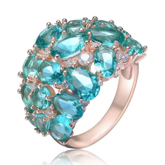 JMS always Rings Original Megan Walford Rose Over Sterling Silver Aqua Blue Oval and Round Cubic Zirconia Cocktail Ring JMS always Rings Original Megan Walford Rose Over Sterling Silver Aqua Blue Oval and Round Cubic Zirconia Cocktail Ring