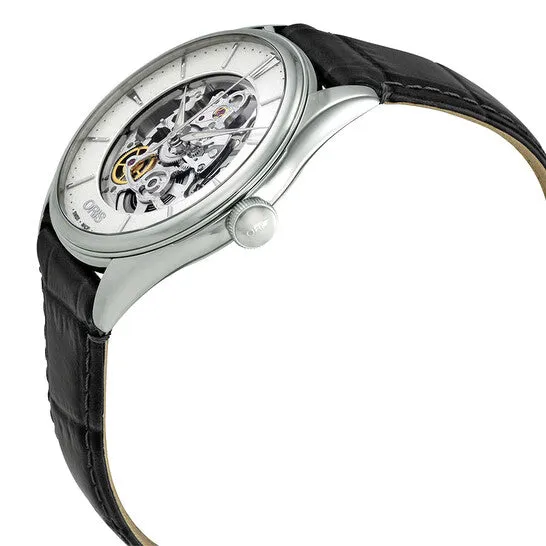 JMS always Watches Original Oris Artelier Silver Skeleton Dial Automatic Mens Leather Watch 01 734 7721 405107 5 21 61FC JMS always Watches Original Oris Artelier Silver Skeleton Dial Automatic Mens Leather Watch 01 734 7721 405107 5 21 61FC
