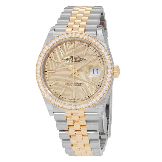 JMS always Watches Original Rolex Datejust 36 Automatic Champagne Palm Motif Dial Chronometer Diamond Watch 126283CSPLMJ JMS always Watches Original Rolex Datejust 36 Automatic Champagne Palm Motif Dial Chronometer Diamond Watch 126283CSPLMJ