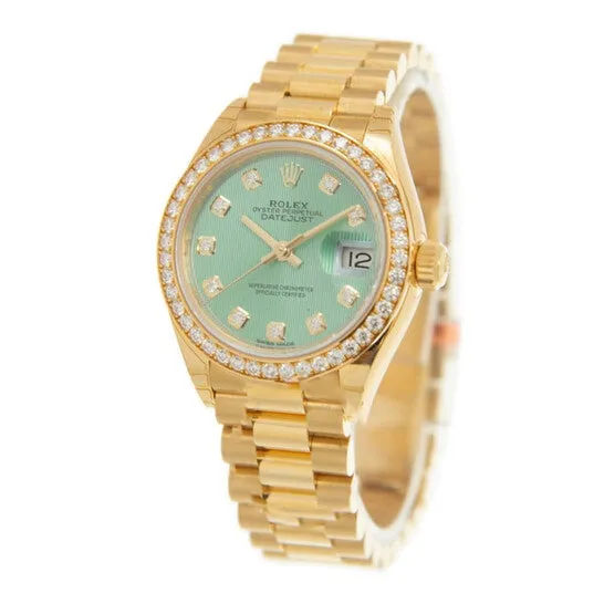 JMS always Watches Original Rolex LadyDatejust Mint Green Dial 18 Carat Yellow Gold President Watch 279138GNDP JMS always Watches Original Rolex LadyDatejust Mint Green Dial 18 Carat Yellow Gold President Watch 279138GNDP