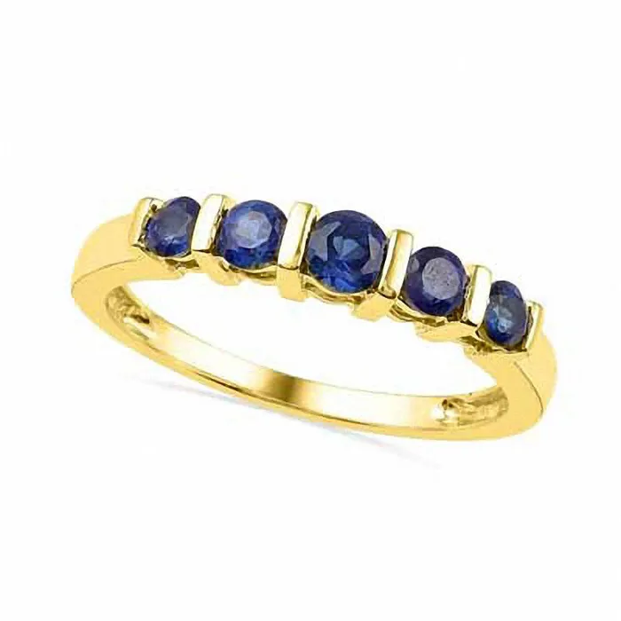 LabCreated Blue Sapphire Five Stone Anniversary Band in Solid 10K Yellow Gold Goldia Rings LabCreated Blue Sapphire Five Stone Anniversary Band in Solid 10K Yellow Gold Goldia Rings