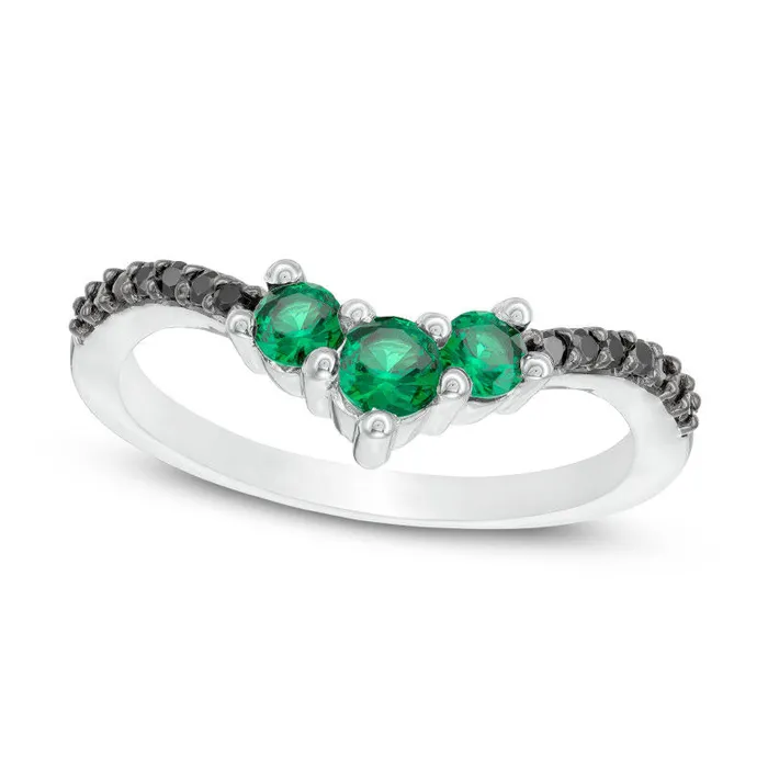 LabCreated Emerald and 005 CT TW Enhanced Black Diamond Chevron Ring in Sterling Silver Goldia Rings LabCreated Emerald and 005 CT TW Enhanced Black Diamond Chevron Ring in Sterling Silver Goldia Rings