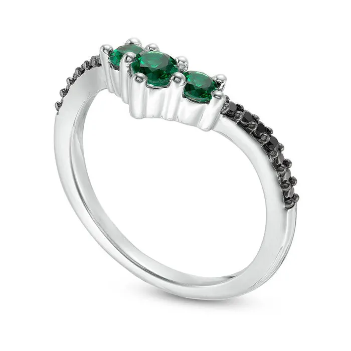LabCreated Emerald and 005 CT TW Enhanced Black Diamond Chevron Ring in Sterling Silver Goldia Rings LabCreated Emerald and 005 CT TW Enhanced Black Diamond Chevron Ring in Sterling Silver Goldia Rings