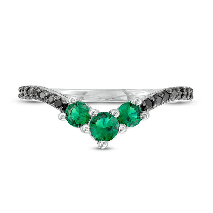 LabCreated Emerald and 005 CT TW Enhanced Black Diamond Chevron Ring in Sterling Silver Goldia Rings LabCreated Emerald and 005 CT TW Enhanced Black Diamond Chevron Ring in Sterling Silver Goldia Rings
