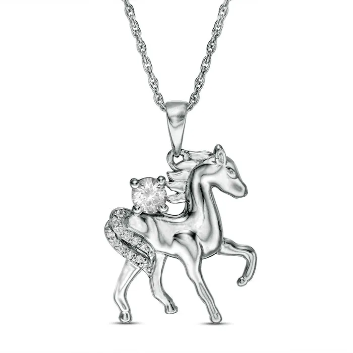 LabCreated White Sapphire and Diamond Accent Prancing Horse Pendant in Sterling Silver Goldia Necklaces LabCreated White Sapphire and Diamond Accent Prancing Horse Pendant in Sterling Silver Goldia Necklaces