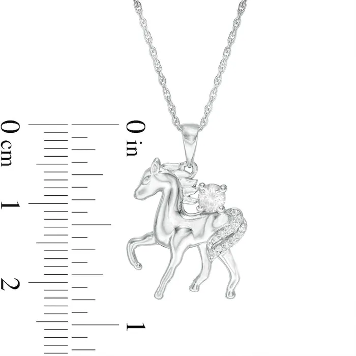 LabCreated White Sapphire and Diamond Accent Prancing Horse Pendant in Sterling Silver Goldia Necklaces LabCreated White Sapphire and Diamond Accent Prancing Horse Pendant in Sterling Silver Goldia Necklaces