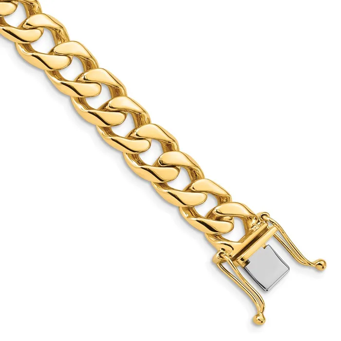 MDS Bracelets Solid 14K Yellow Gold 9 inch 97mm Hand Polished Flat Beveled Curb Link with Box Catch Clasp Bracelet