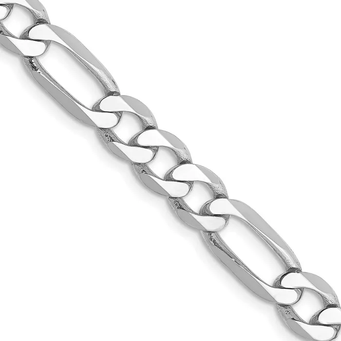 MDS Necklaces Solid 14K White Gold 24 inch 6mm Flat Figaro with Lobster Clasp Chain Necklace MDS Necklaces Solid 14K White Gold 24 inch 6mm Flat Figaro with Lobster Clasp Chain Necklace