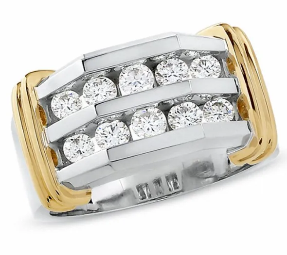 Mens 1 CT TW Diamond Double Row Band in 10K TwoTone Gold Goldiacom Rings Mens 1 CT TW Diamond Double Row Band in 10K TwoTone Gold Goldiacom Rings