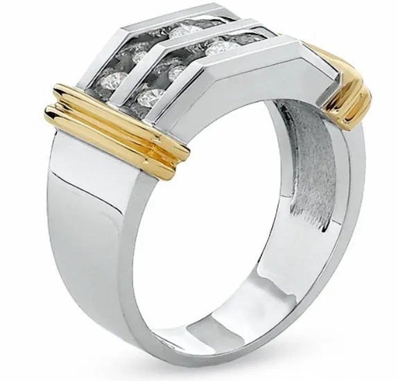 Mens 1 CT TW Diamond Double Row Band in 10K TwoTone Gold Goldiacom Rings
