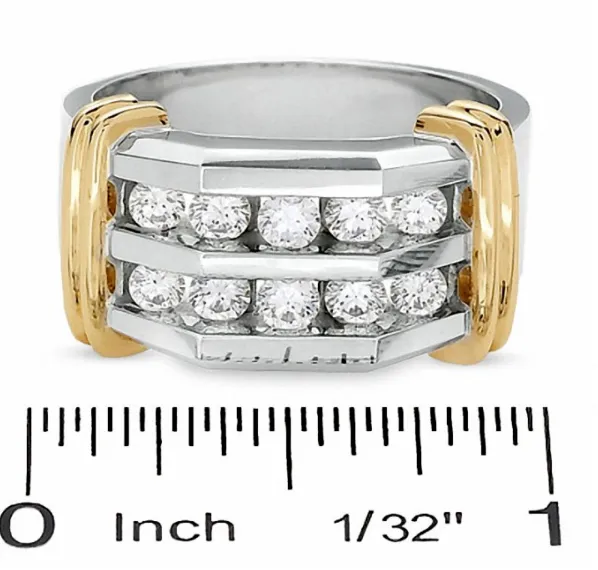Mens 1 CT TW Diamond Double Row Band in 10K TwoTone Gold Goldiacom Rings