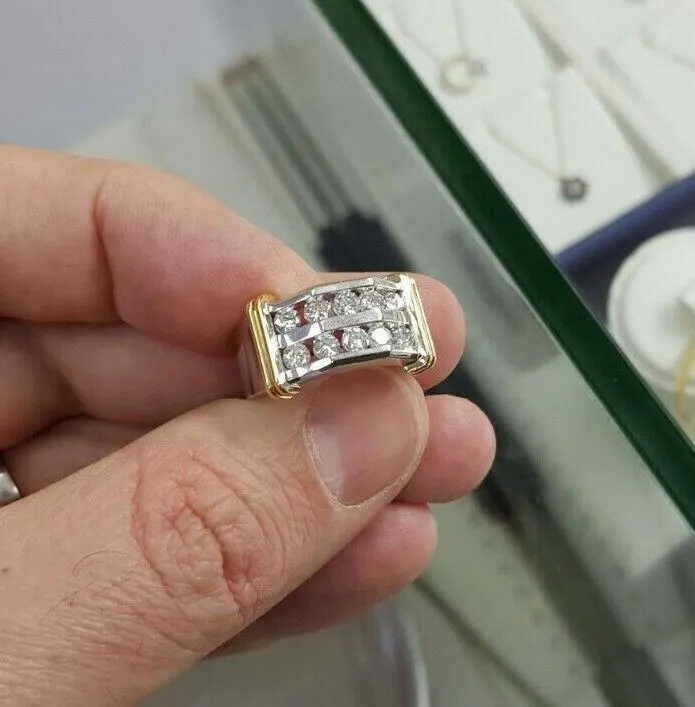 Mens 1 CT TW Diamond Double Row Band in 10K TwoTone Gold Goldiacom Rings