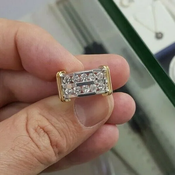 Mens 1 CT TW Diamond Double Row Band in 10K TwoTone Gold Goldiacom Rings