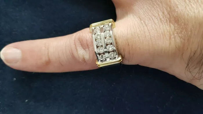 Mens 1 CT TW Diamond Double Row Band in 10K TwoTone Gold Goldiacom Rings