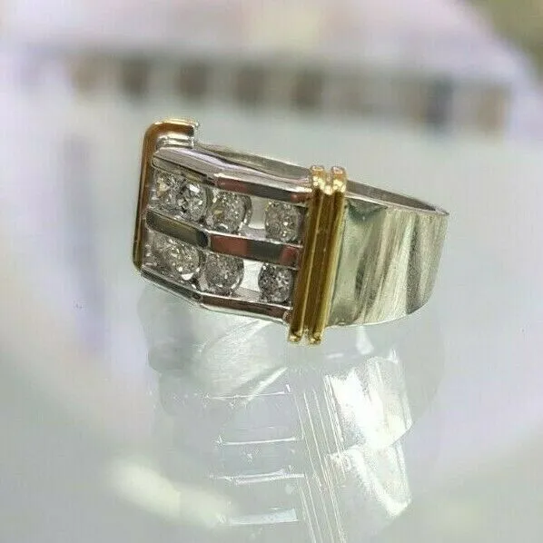 Mens 1 CT TW Diamond Double Row Band in 10K TwoTone Gold Goldiacom Rings