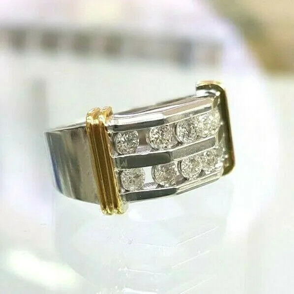 Mens 1 CT TW Diamond Double Row Band in 10K TwoTone Gold Goldiacom Rings
