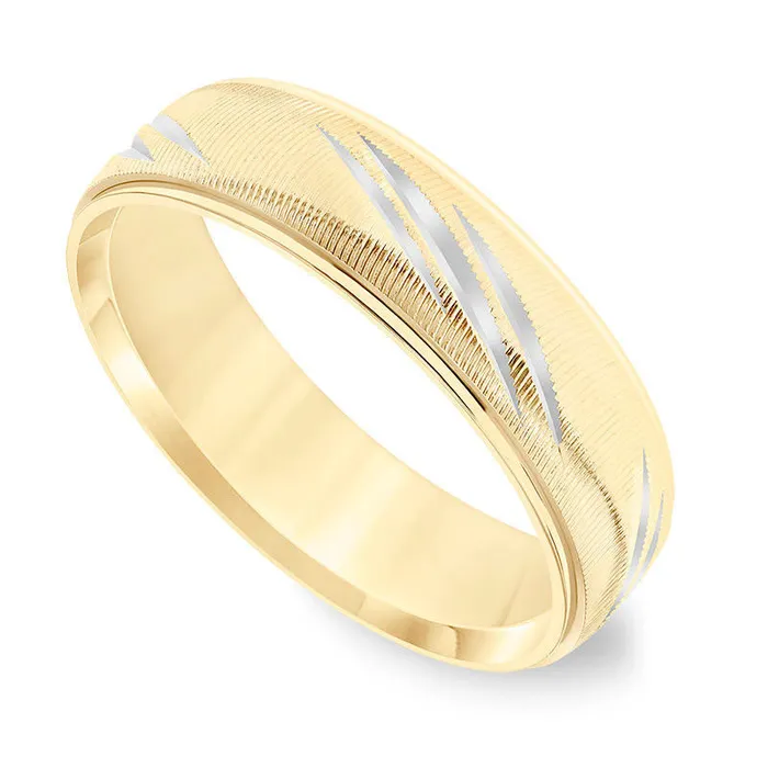 Mens 60mm ComfortFit SwissCut Etched Wedding Band in Solid 14K Gold Goldia Rings Mens 60mm ComfortFit SwissCut Etched Wedding Band in Solid 14K Gold Goldia Rings