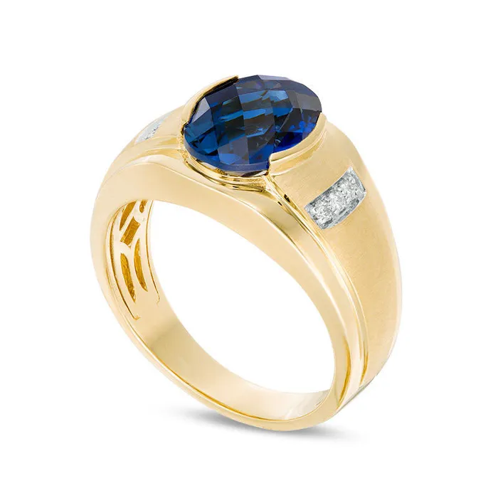 Mens Oval LabCreated Blue Sapphire and 005 CT TW Diamond Collar Ring in Solid 10K Yellow Gold Goldia Rings Mens Oval LabCreated Blue Sapphire and 005 CT TW Diamond Collar Ring in Solid 10K Yellow Gold Goldia Rings