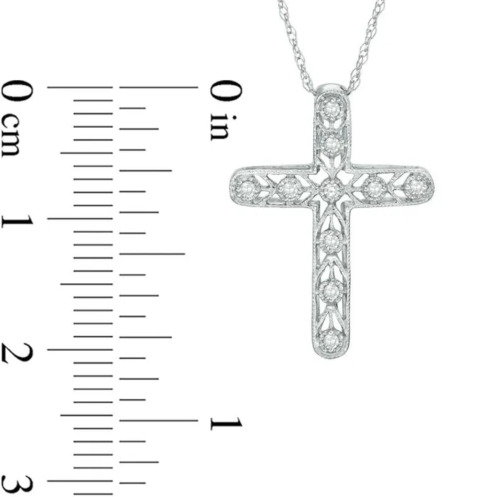 Natural Diamond Accent Antique VintageStyle Chevron Cross Pendant in 10K White Gold Goldia Necklaces Natural Diamond Accent Antique VintageStyle Chevron Cross Pendant in 10K White Gold Goldia Necklaces