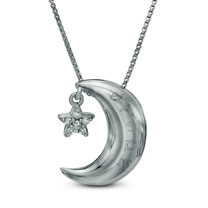Natural Diamond Accent Crescent Moon with Star Dangle Pendant in Sterling Silver Goldia Necklaces Natural Diamond Accent Crescent Moon with Star Dangle Pendant in Sterling Silver Goldia Necklaces