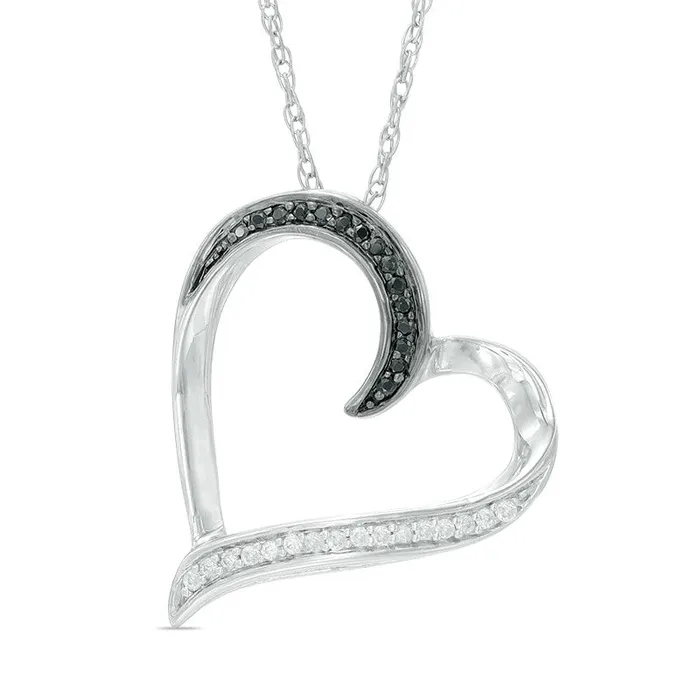 Necklaces 013 CT TW Enhanced Black and White Natural Diamond Tilted Heart Pendant in Sterling Silver Goldia Necklaces 013 CT TW Enhanced Black and White Natural Diamond Tilted Heart Pendant in Sterling Silver Goldia