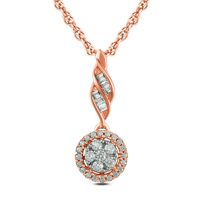 Necklaces 02 CT TW Composite Natural Diamond Frame Twist Pendant in 10K Rose Gold Goldia Necklaces 02 CT TW Composite Natural Diamond Frame Twist Pendant in 10K Rose Gold Goldia