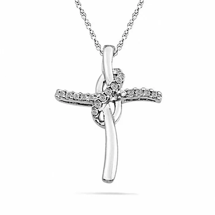 Necklaces 02 CT TW Natural Diamond Looped Cross Pendant in Sterling Silver Goldia Necklaces 02 CT TW Natural Diamond Looped Cross Pendant in Sterling Silver Goldia